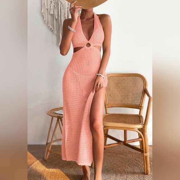 Other - Crochet Center Ring Halter Coverup Dress, Sepia. Large